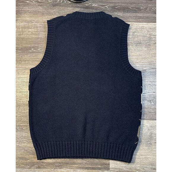 Woods & Gray Mens Argyle Cotton V-Neck Vest Black Beige Preppy Golf Grandpa Core - Picture 4 of 6